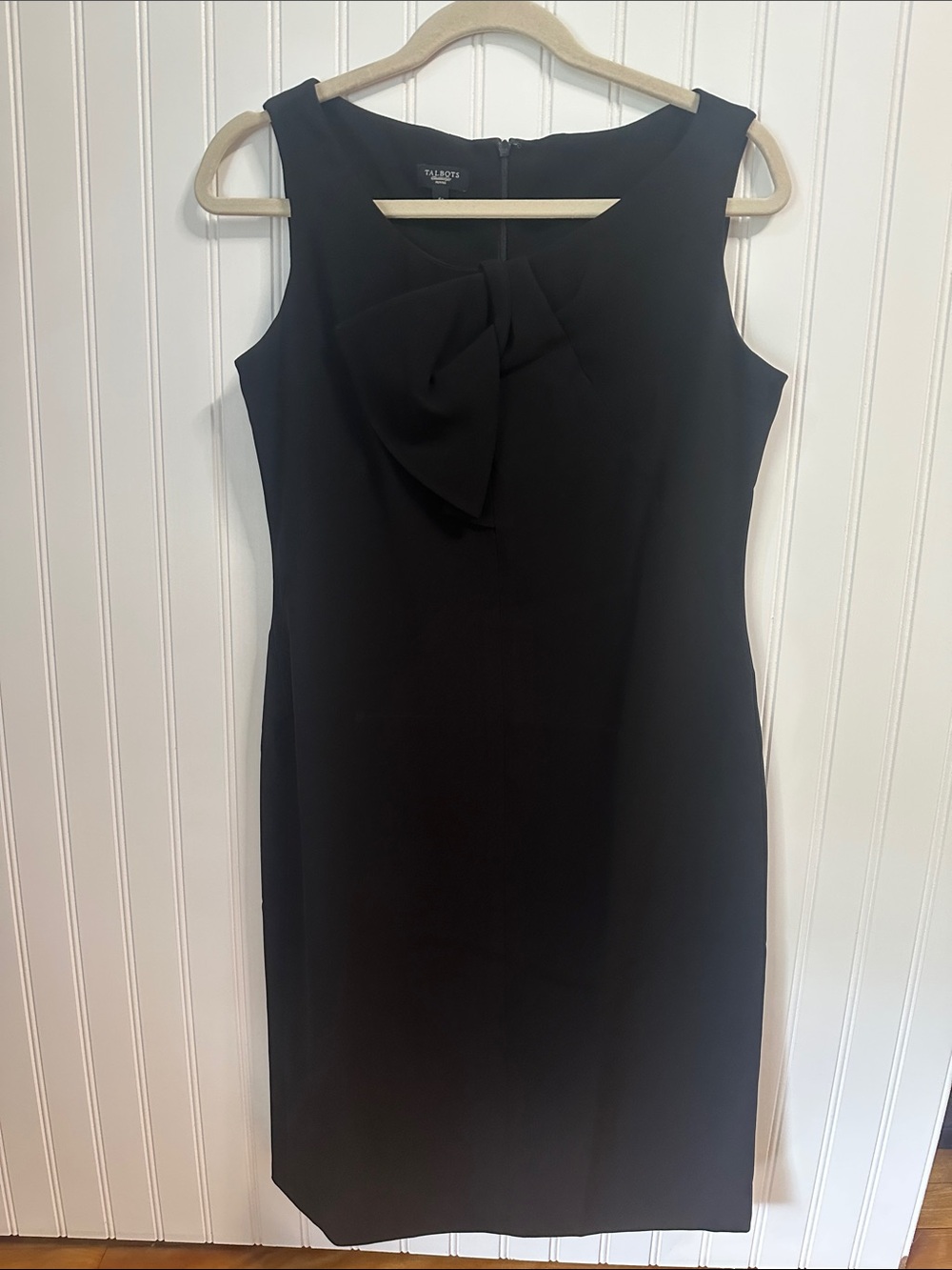 Talbots Black Sleeveless Midi Sheath Dress with Front Bow
